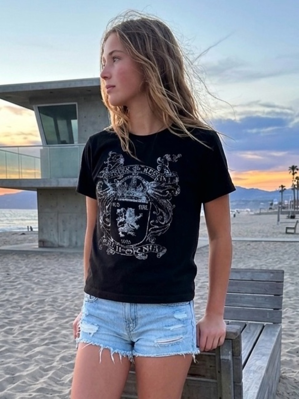 Black Graphic Short Sleeve Tee with Vintage Crest